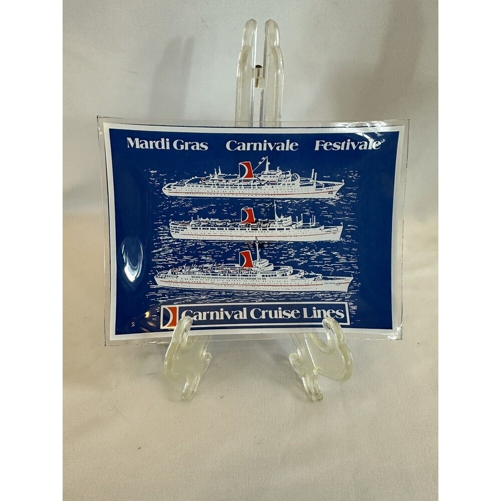 VINTAGE Carnival Cruise Lines Glass Tray Mardi Gras Carnivale Festivale 1978 70s